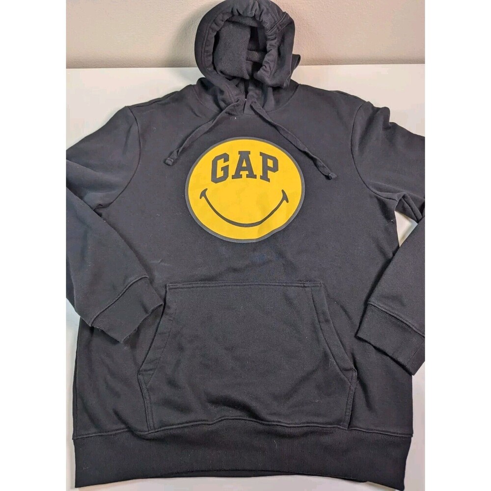 GAP Smiley Originals Gap Logo Hoodie Sweatshirt Activewear Black Men Size Med